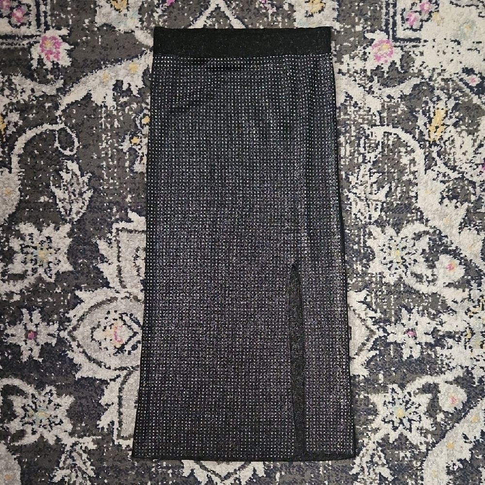 ON TWELFTH Metallic Knit Midi Skirt